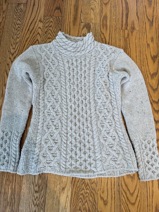 Aran Sweater Market Sweaters - Cashmere Aran Sweater Market Cable Knit Turtleneck Sweater - Light Gray size med